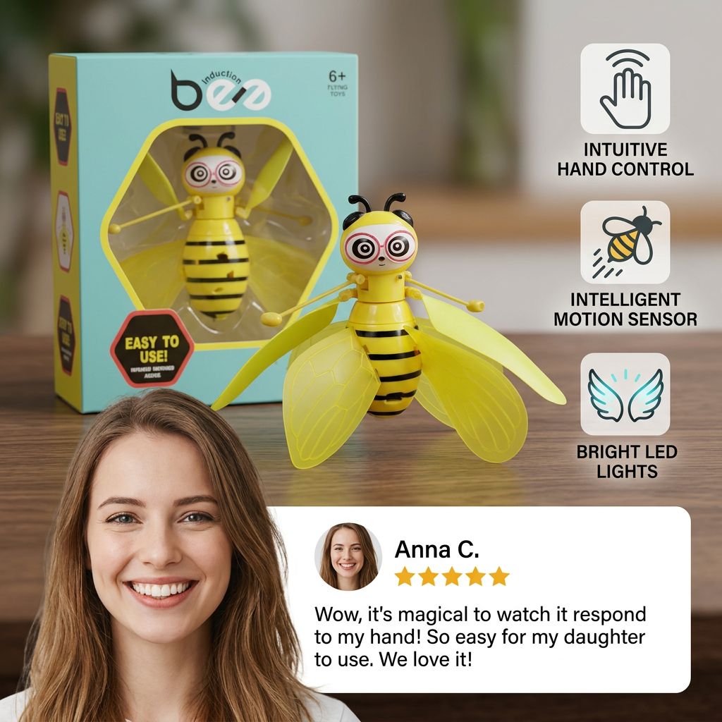 Hand-Controlled Flying Bee Toy with Motion Sensor and LED Lights