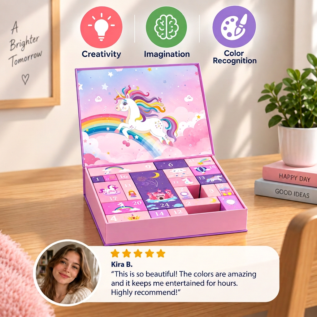 24-Day Unicorn Advent Calendar with Hair Accessories, Stickers & Surprise Gifts
