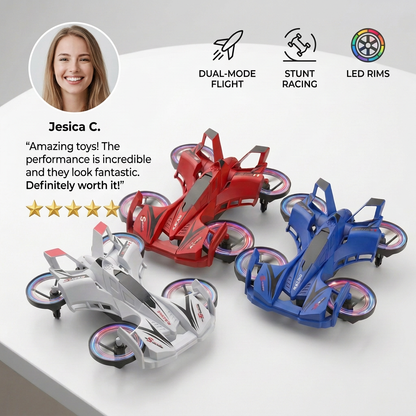 2-in-1 Remote Control Flying Drone & Stunt Racing Car