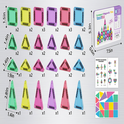 Compact Magnetic Tiles – 40-Piece Montessori Travel Set