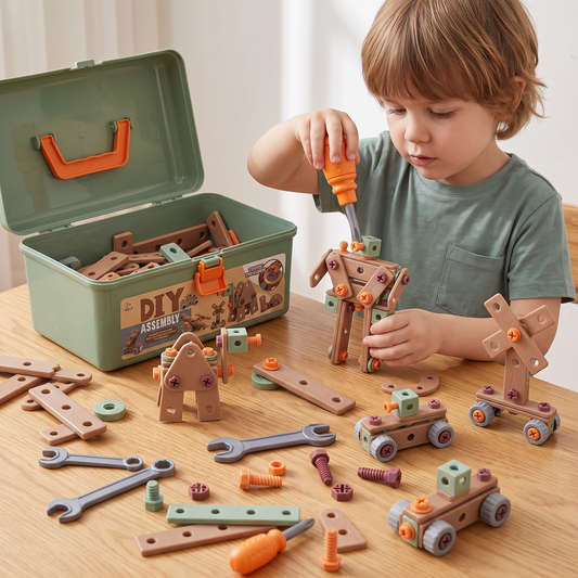 144-Piece Kids Tool Set with Drill & Toolbox – STEM Montessori Construction Kit