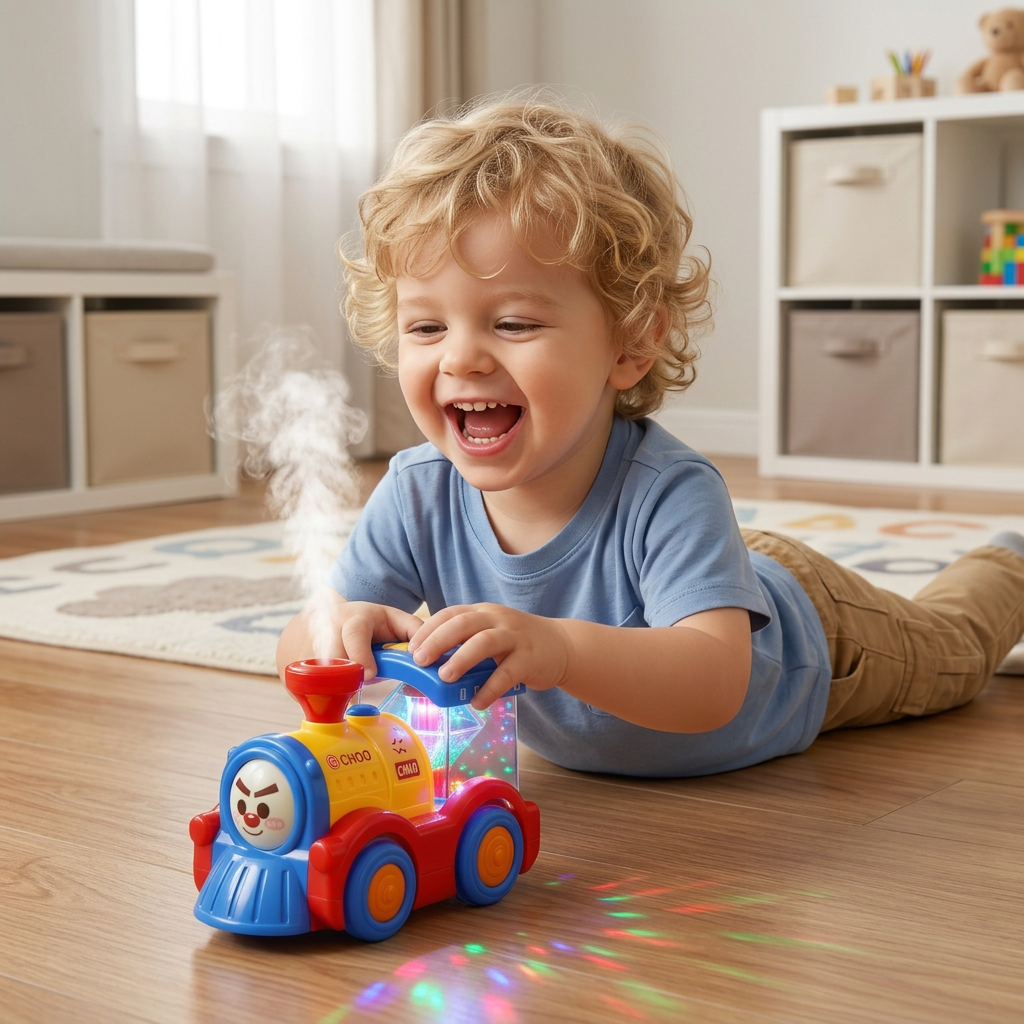 Transforming Train Toy with Steam, Lights & Music