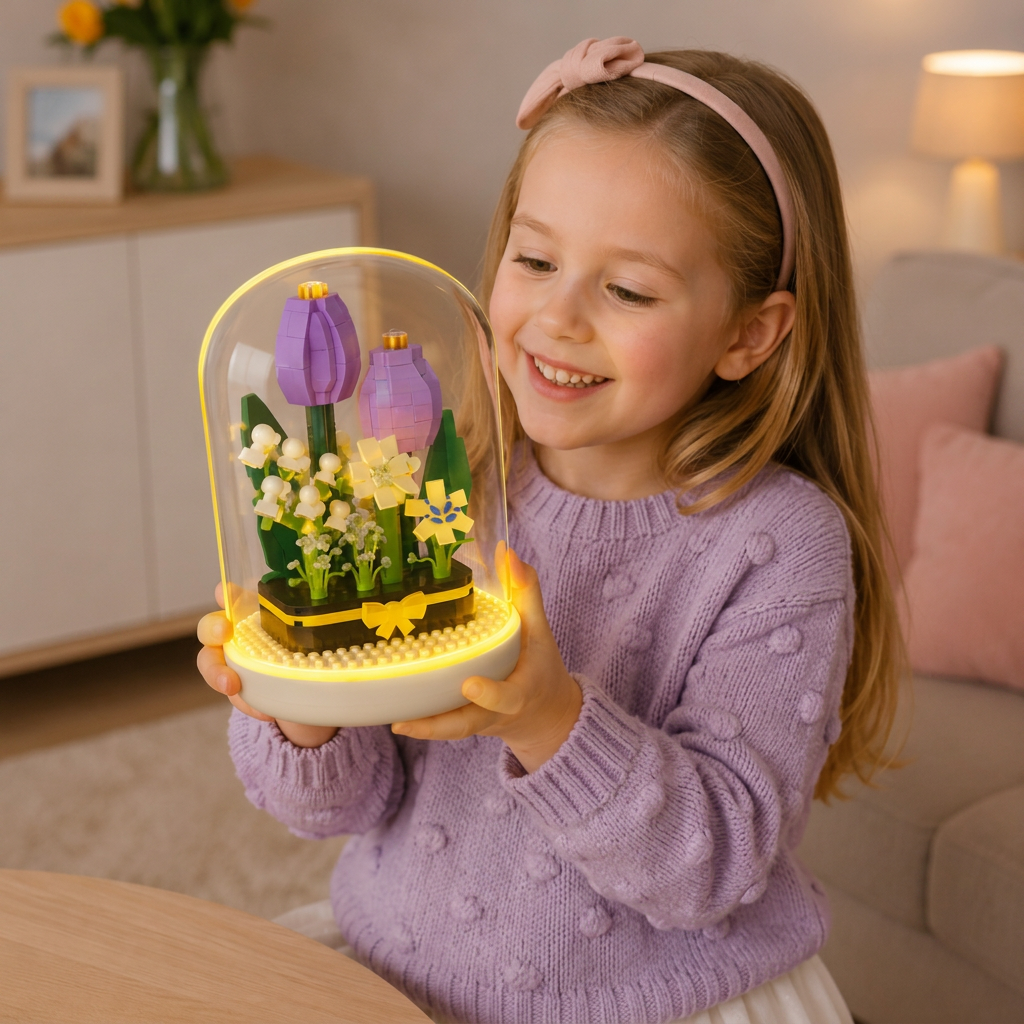 Elegant Building Block Flower in a Glass