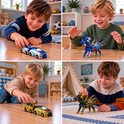 2-in-1 Magnetic Transforming Car & Dinosaur Toy with Automatic Collision Action