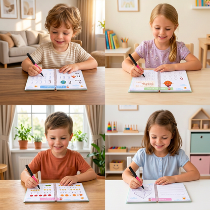 Magic Reusable Grooved Handwriting Practice Books with Disappearing Ink Pens